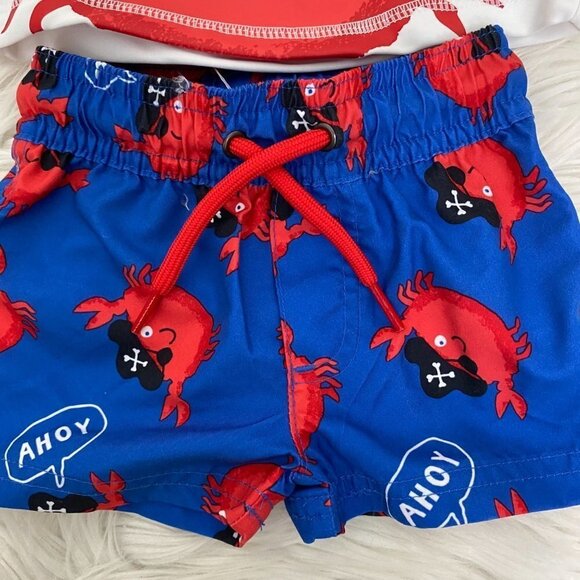 Carter’s Infant Baby 3 Months Pirate Crab Ahoy Matey Rashguard Swim Trunk Set - Picture 3 of 5